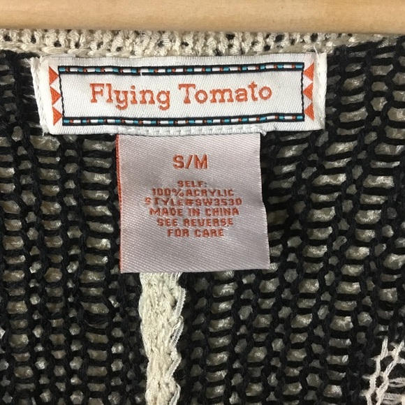 Flying Tomato Aztec Print Knit Poncho with Fringe Bottom. - Picture 6 of 6